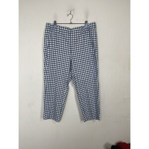 J Jill Womens Pants Large Petite Blue Gingham Linen Blend Stretch Cropped Capris